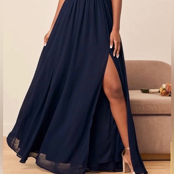 New Lulus Thoughts of Hue Navy Blue Surplice Maxi Dress Size S - Picture 3 of 11